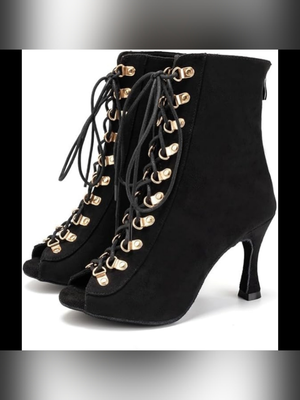 JUODVMP Dance Boots High Heel Cool AnkleBooties Peep-Toe High Top Suede | 8